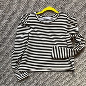 Rebecca Minkoff Talia Cropped Top Cream/Black Striped Sz M Puff Long Sleeve